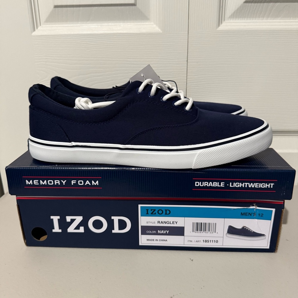 IZOD Rangley Canvas Navy Blue Sneakers Memory Foam Comfort, Men’s Size 12